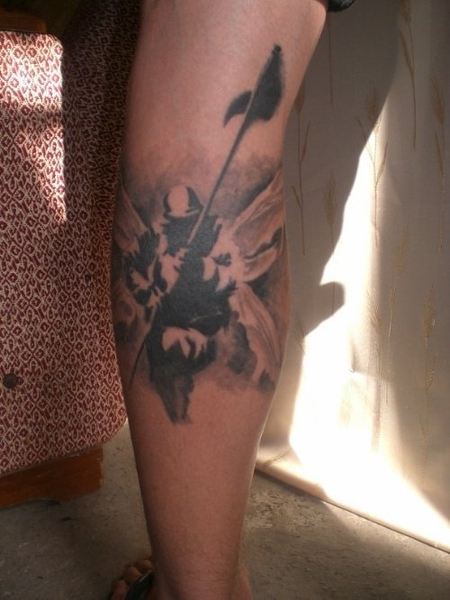 Grey Ink Linkin Park Tattoo On Leg